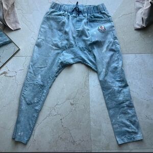 Moncler Vintage Blue Denim Jogger Pants with Logo Patch Size 28